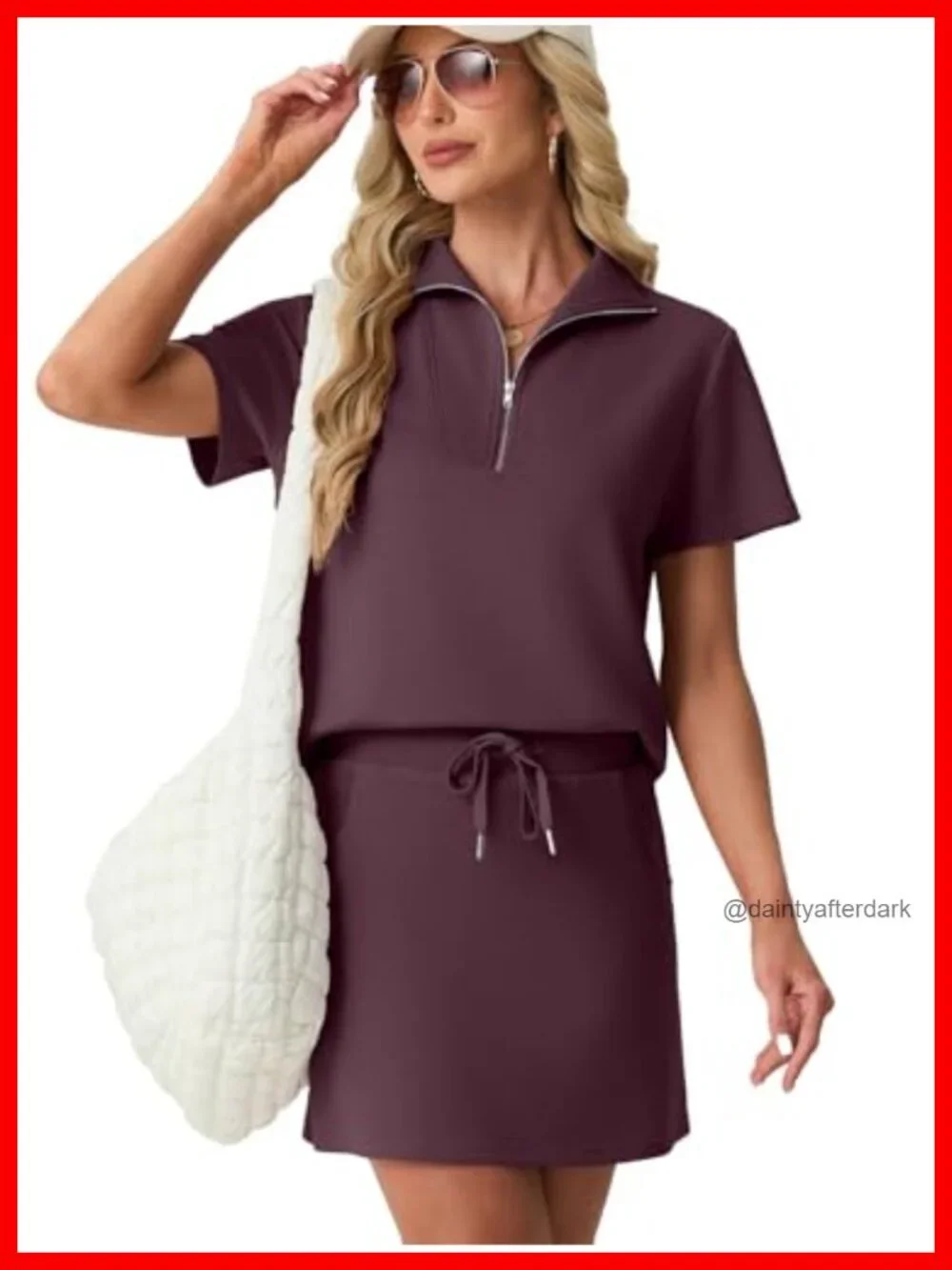 Women's 2 Piece Skort Set Half Zip Short Sleeve Top & Pocketed Tennis Skirt